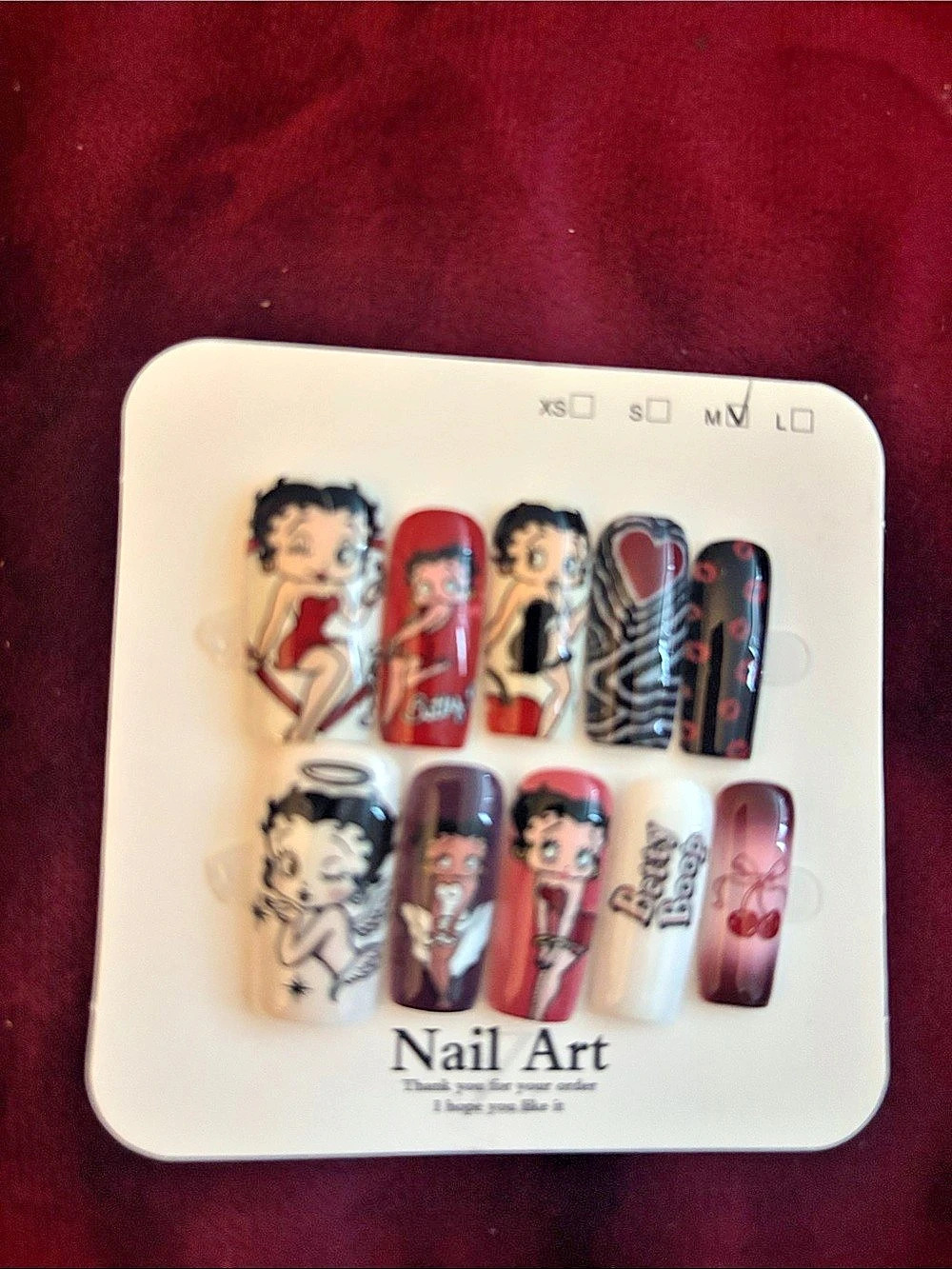 Betty Boop Character Nail Art Press-On Nails Red & Black